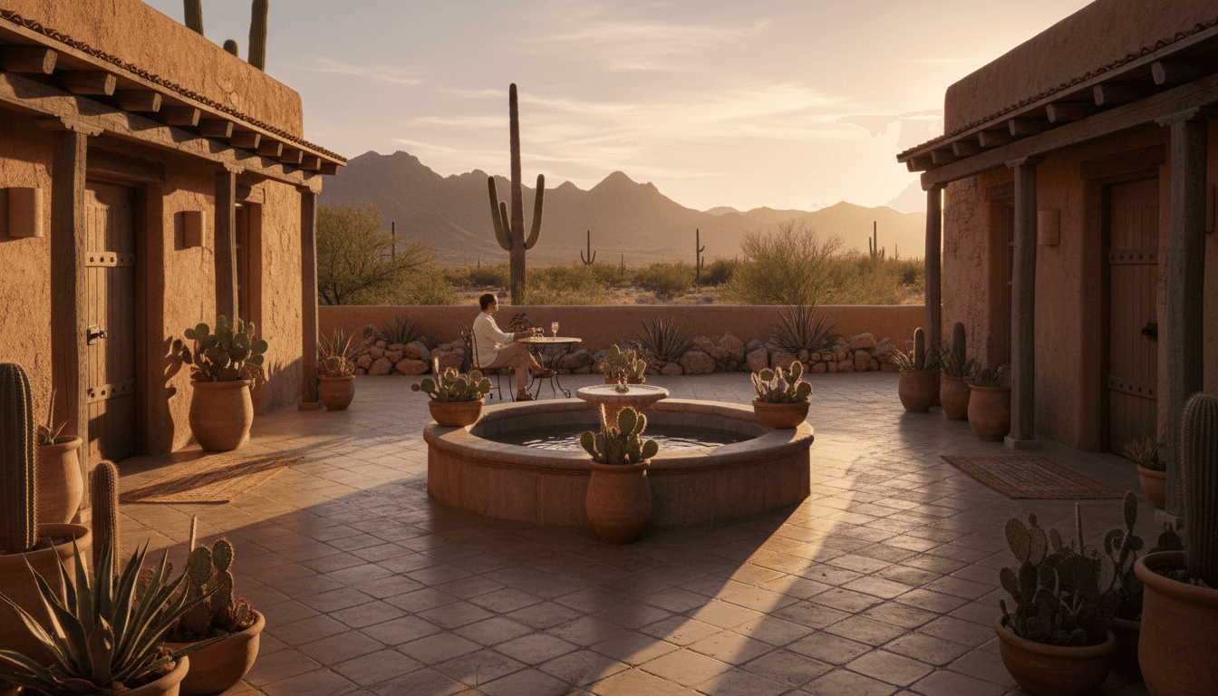 Beautiful Tucson desert rental property with warm golden hour lighting