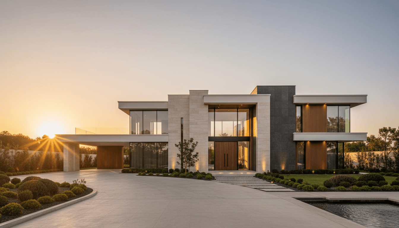 Warm desert home with luxury styling and soft golden hour lighting